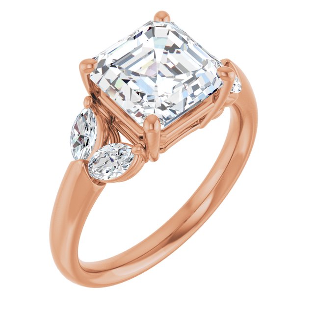 ELIZABETH Solitaire Asscher Engagement Ring with Marquise Shoulder Diamonds - 18K Rose Gold - View 1