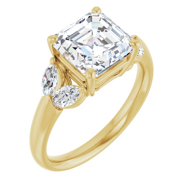 ELIZABETH Solitaire Asscher Engagement Ring with Marquise Shoulder Diamonds - 18K Yellow Gold - View 1