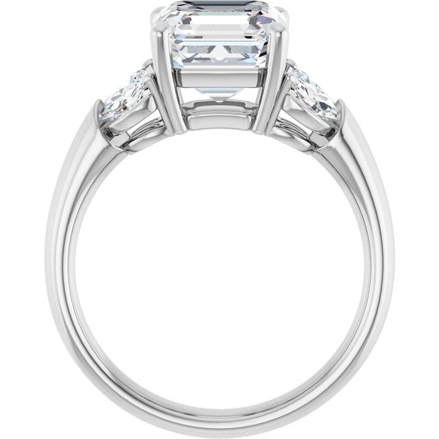 ELIZABETH Solitaire Asscher Engagement Ring with Marquise Shoulder Diamonds - Platinum - View 2
