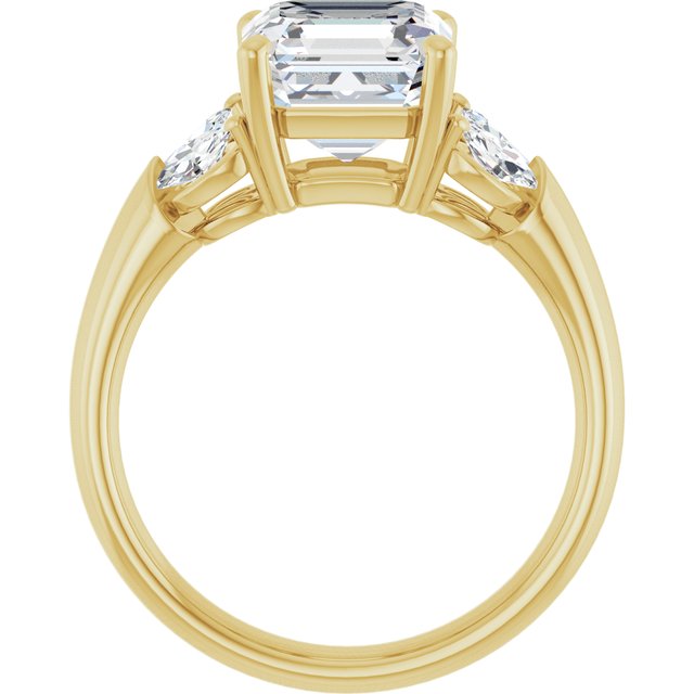 ELIZABETH Solitaire Asscher Engagement Ring with Marquise Shoulder Diamonds - 18K Yellow Gold - View 2