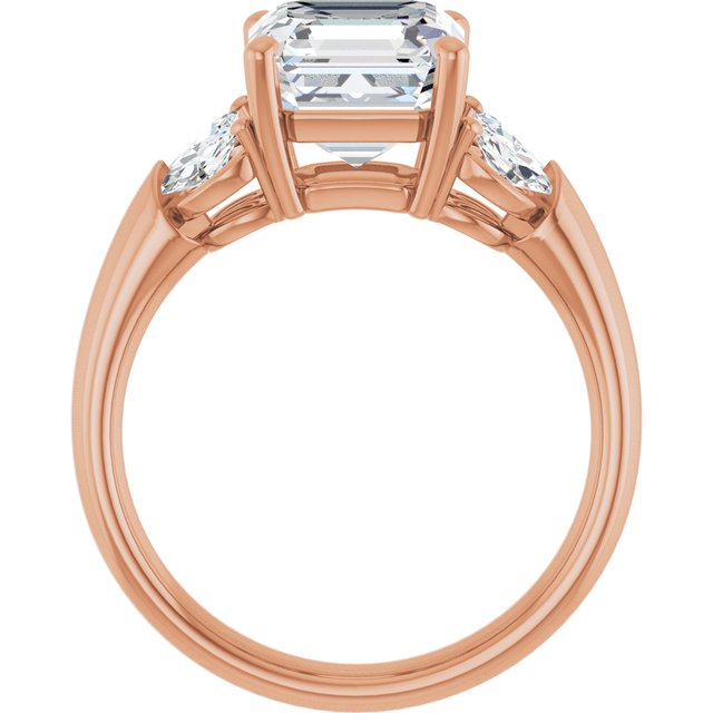 ELIZABETH Solitaire Asscher Engagement Ring with Marquise Shoulder Diamonds - 18K Rose Gold - View 2