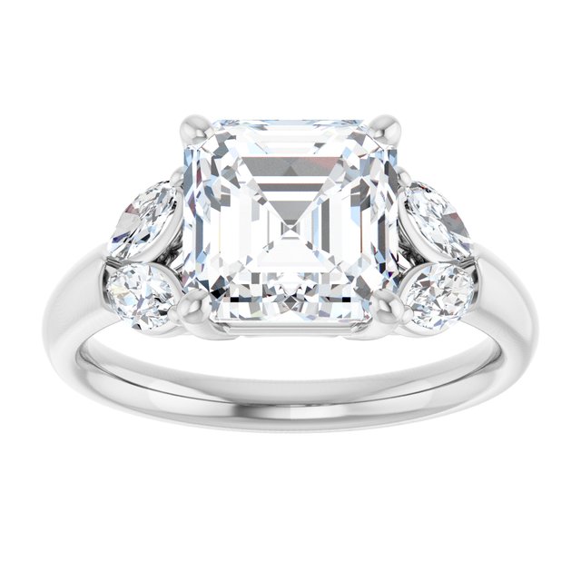 ELIZABETH Solitaire Asscher Engagement Ring with Marquise Shoulder Diamonds - Platinum - View 3