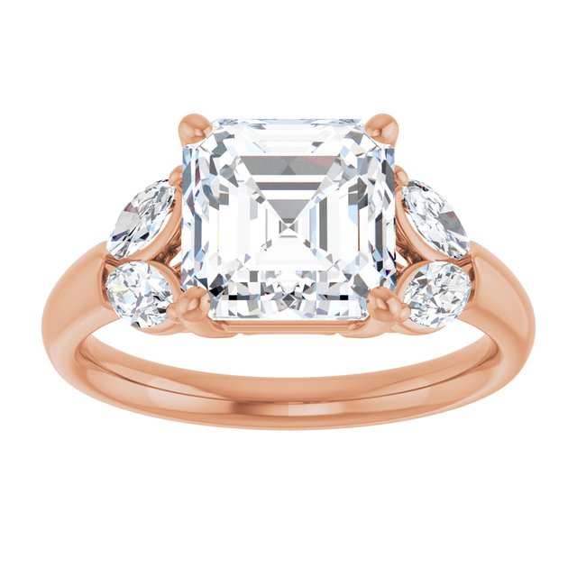 ELIZABETH Solitaire Asscher Engagement Ring with Marquise Shoulder Diamonds - 18K Rose Gold - View 3