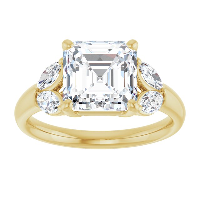ELIZABETH Solitaire Asscher Engagement Ring with Marquise Shoulder Diamonds - 18K Yellow Gold - View 3