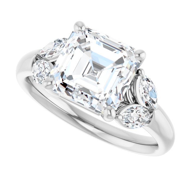 ELIZABETH Solitaire Asscher Engagement Ring with Marquise Shoulder Diamonds - Platinum - View 5