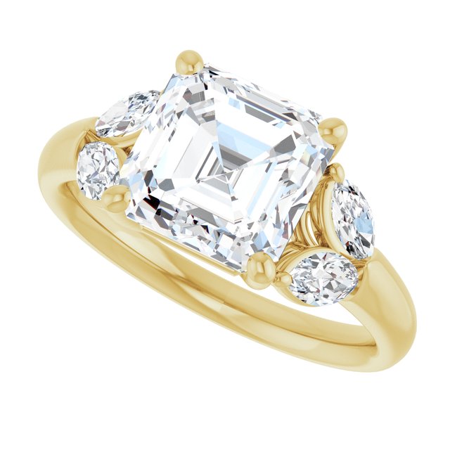ELIZABETH Solitaire Asscher Engagement Ring with Marquise Shoulder Diamonds - 18K Yellow Gold - View 5