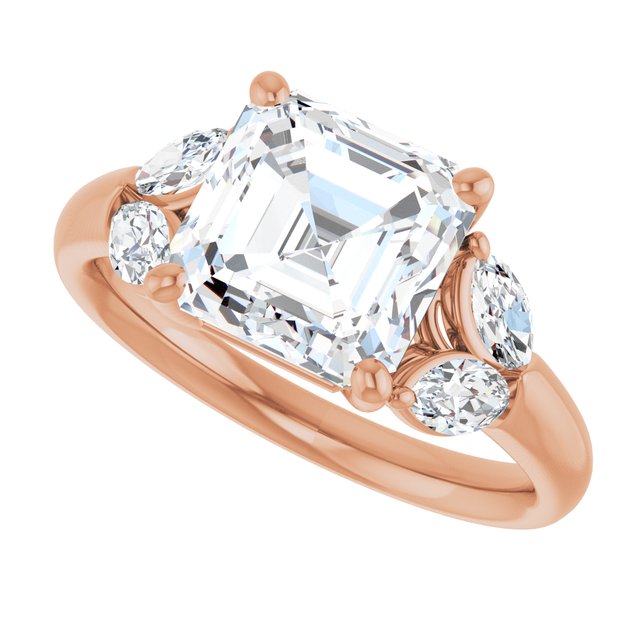 ELIZABETH Solitaire Asscher Engagement Ring with Marquise Shoulder Diamonds - 18K Rose Gold - View 5