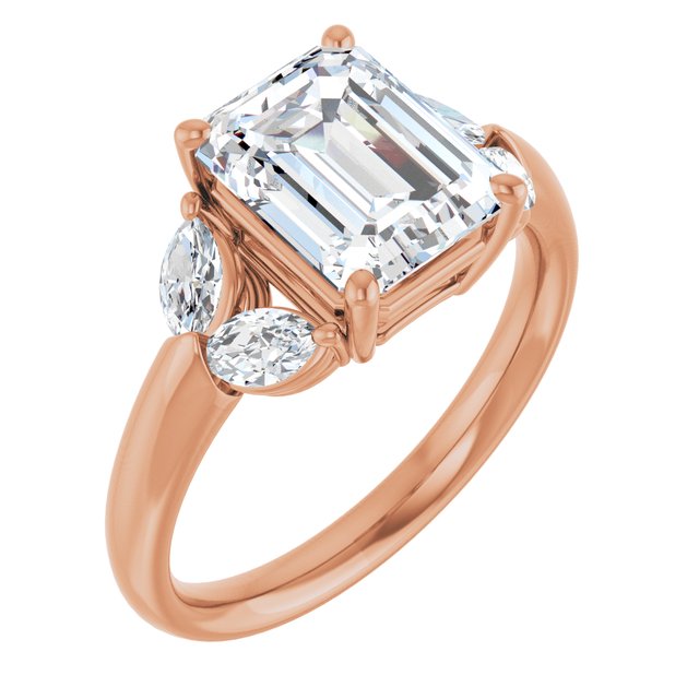 ELIZABETH Solitaire Emerald Engagement Ring with Marquise Shoulder Diamonds - 18K Rose Gold - View 1