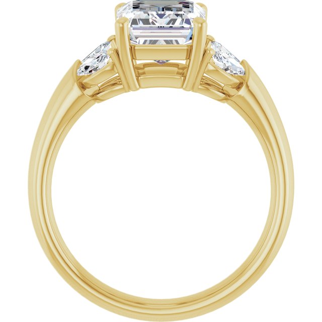 ELIZABETH Solitaire Emerald Engagement Ring with Marquise Shoulder Diamonds - 18K Yellow Gold - View 2