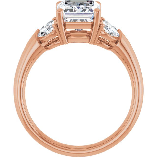 ELIZABETH Solitaire Emerald Engagement Ring with Marquise Shoulder Diamonds - 18K Rose Gold - View 2