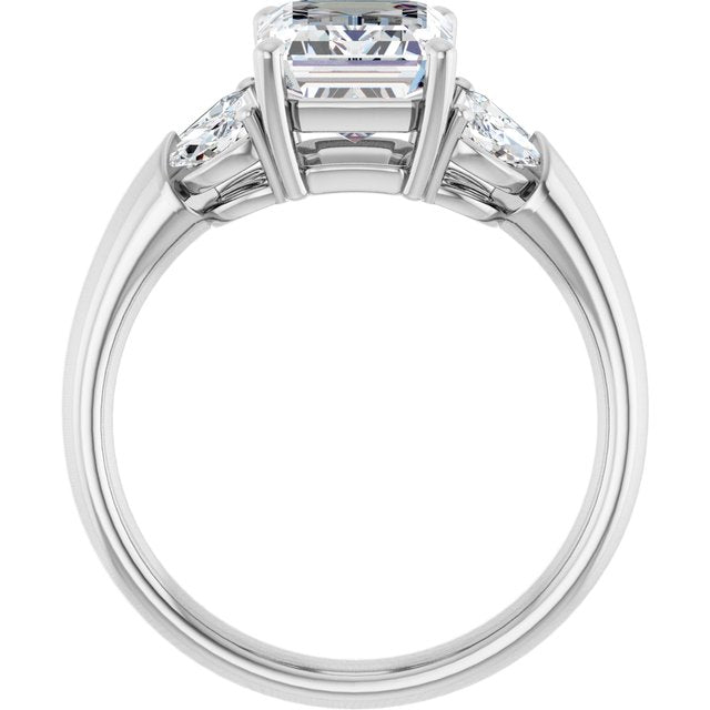 ELIZABETH Solitaire Emerald Engagement Ring with Marquise Shoulder Diamonds - Platinum - View 2