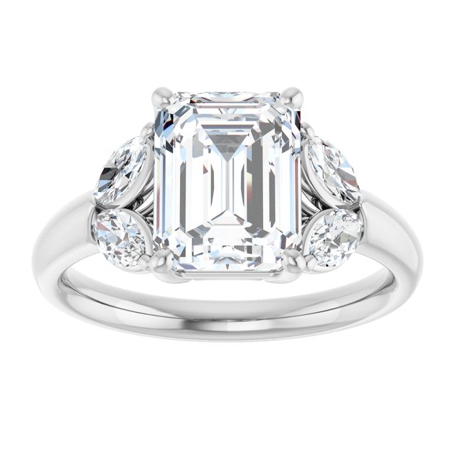 ELIZABETH Solitaire Emerald Engagement Ring with Marquise Shoulder Diamonds - Platinum - View 3