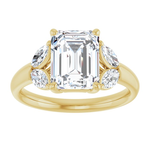 ELIZABETH Solitaire Emerald Engagement Ring with Marquise Shoulder Diamonds - 18K Yellow Gold - View 3