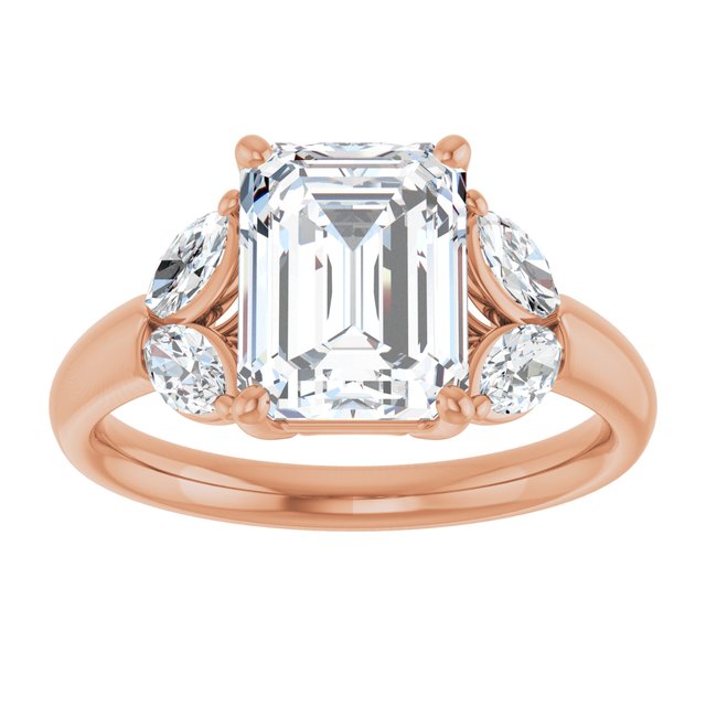 ELIZABETH Solitaire Emerald Engagement Ring with Marquise Shoulder Diamonds - 18K Rose Gold - View 3