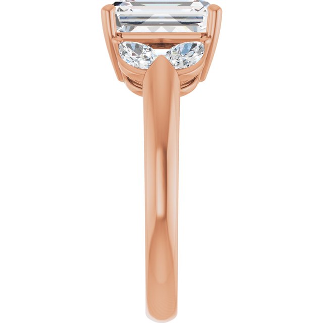 ELIZABETH Solitaire Emerald Engagement Ring with Marquise Shoulder Diamonds - 18K Rose Gold - View 4