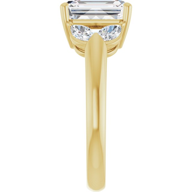 ELIZABETH Solitaire Emerald Engagement Ring with Marquise Shoulder Diamonds - 18K Yellow Gold - View 4