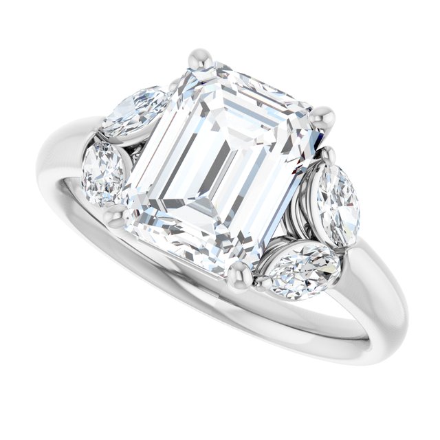 ELIZABETH Solitaire Emerald Engagement Ring with Marquise Shoulder Diamonds - Platinum - View 5