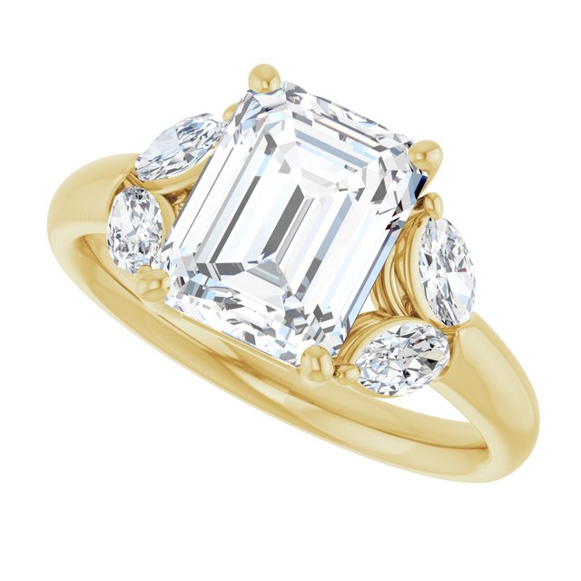 ELIZABETH Solitaire Emerald Engagement Ring with Marquise Shoulder Diamonds - 18K Yellow Gold - View 5