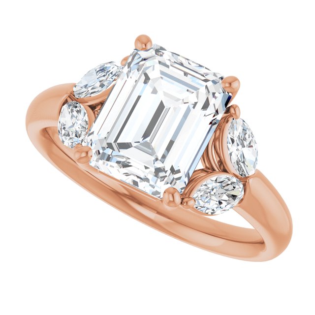 ELIZABETH Solitaire Emerald Engagement Ring with Marquise Shoulder Diamonds - 18K Rose Gold - View 5