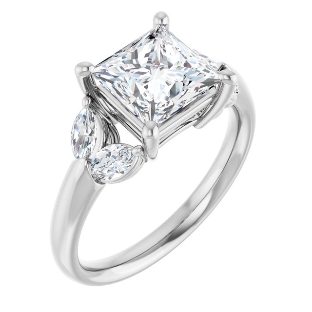 ELIZABETH Solitaire Square Engagement Ring with Marquise Shoulder Diamonds - Platinum - View 1