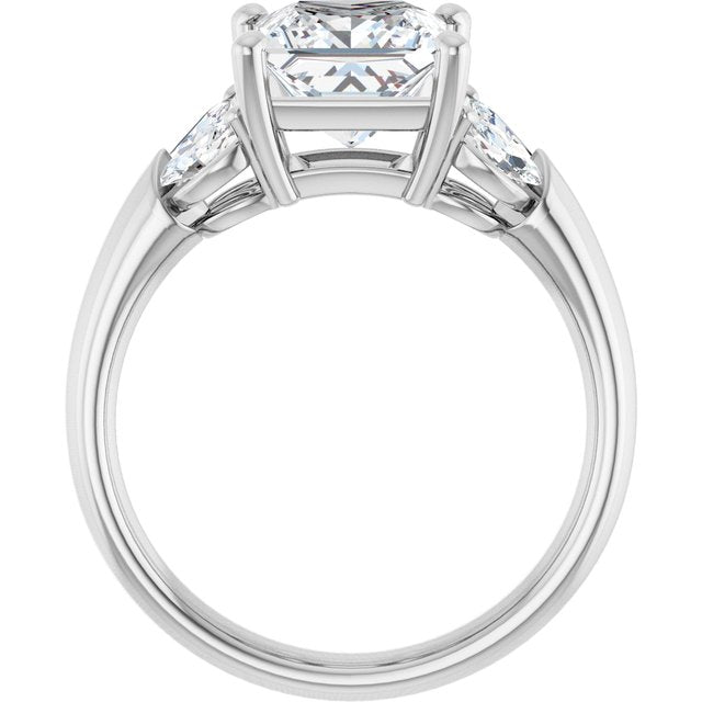 ELIZABETH Solitaire Square Engagement Ring with Marquise Shoulder Diamonds - Platinum - View 2