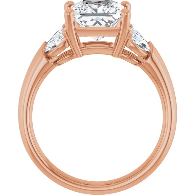 ELIZABETH Solitaire Square Engagement Ring with Marquise Shoulder Diamonds - 18K Rose Gold - View 2