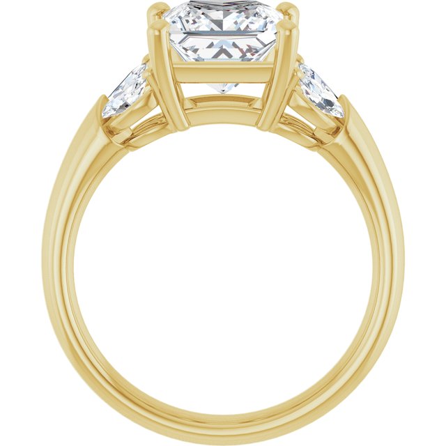 ELIZABETH Solitaire Square Engagement Ring with Marquise Shoulder Diamonds - 18K Yellow Gold - View 2