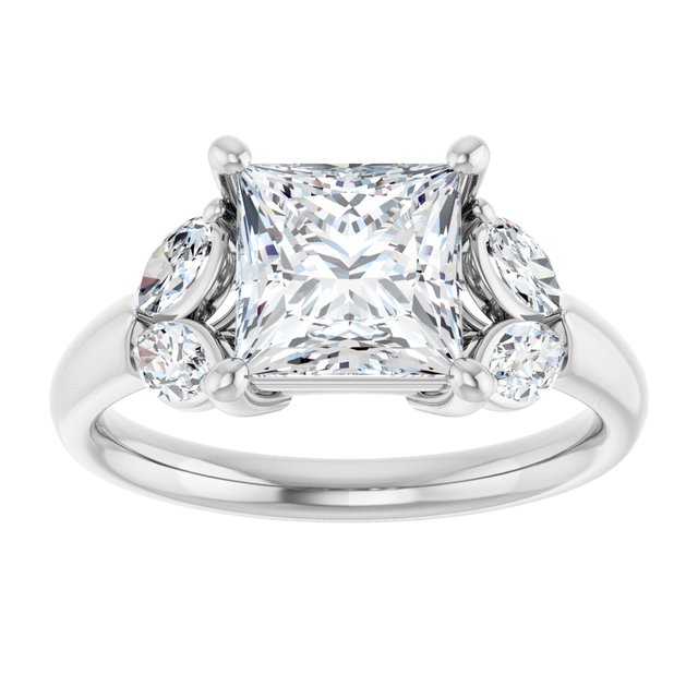 ELIZABETH Solitaire Square Engagement Ring with Marquise Shoulder Diamonds - Platinum - View 3