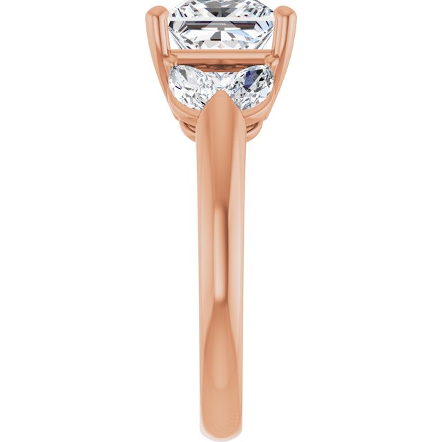 ELIZABETH Solitaire Square Engagement Ring with Marquise Shoulder Diamonds - 18K Rose Gold - View 4