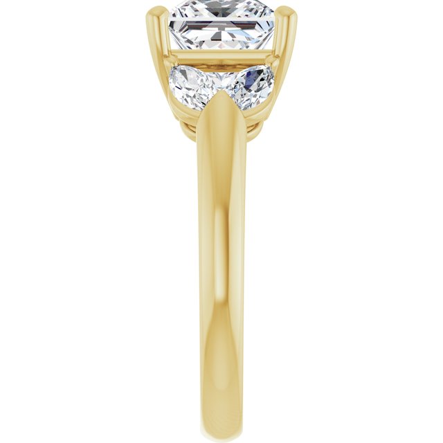 ELIZABETH Solitaire Square Engagement Ring with Marquise Shoulder Diamonds - 18K Yellow Gold - View 4