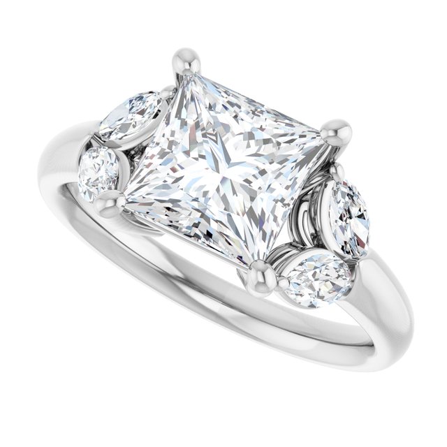 ELIZABETH Solitaire Square Engagement Ring with Marquise Shoulder Diamonds - Platinum - View 5