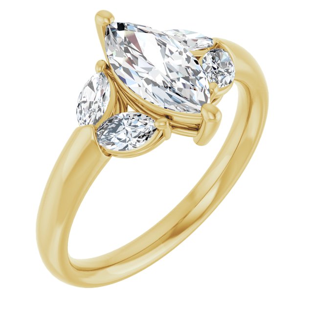 ELIZABETH Solitaire Marquise Engagement Ring with Marquise Shoulder Diamonds - 18K Yellow Gold - View 1