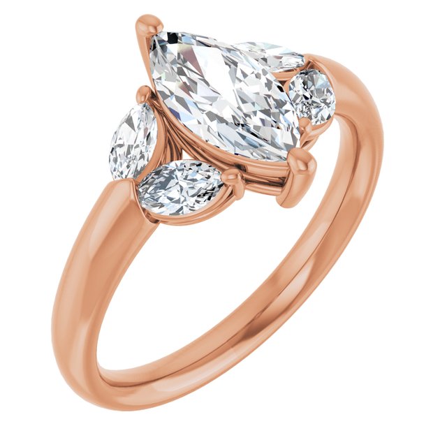 ELIZABETH Solitaire Marquise Engagement Ring with Marquise Shoulder Diamonds - 18K Rose Gold - View 1