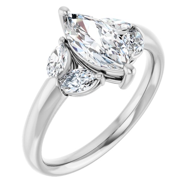 ELIZABETH Solitaire Marquise Engagement Ring with Marquise Shoulder Diamonds - Platinum - View 1