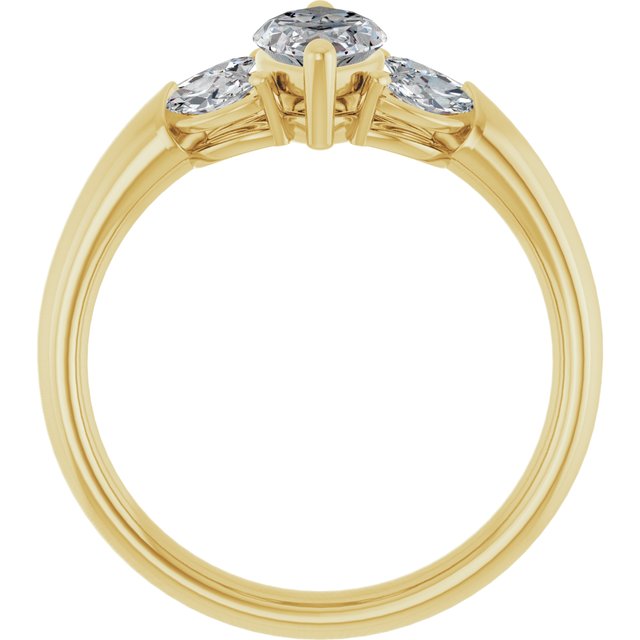 ELIZABETH Solitaire Marquise Engagement Ring with Marquise Shoulder Diamonds - 18K Yellow Gold - View 2
