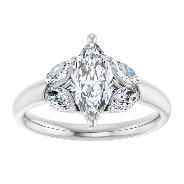 ELIZABETH Solitaire Marquise Engagement Ring with Marquise Shoulder Diamonds - Platinum - View 3