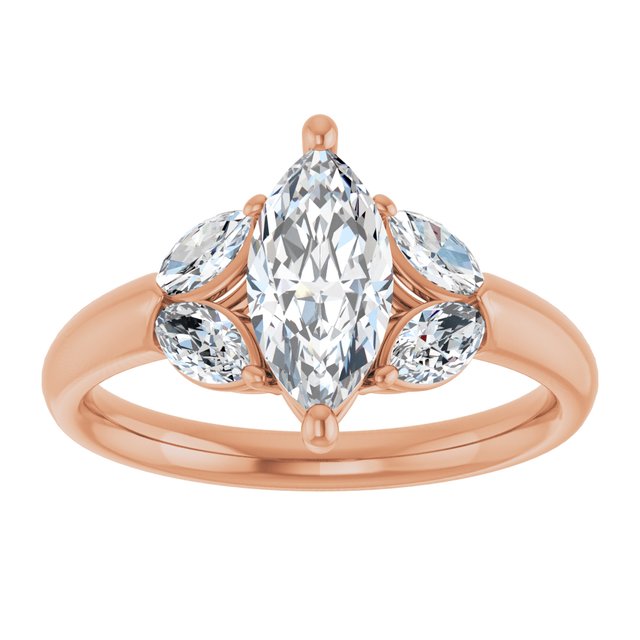 ELIZABETH Solitaire Marquise Engagement Ring with Marquise Shoulder Diamonds - 18K Rose Gold - View 3