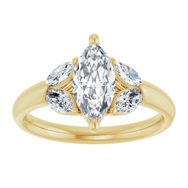 ELIZABETH Solitaire Marquise Engagement Ring with Marquise Shoulder Diamonds - 18K Yellow Gold - View 3