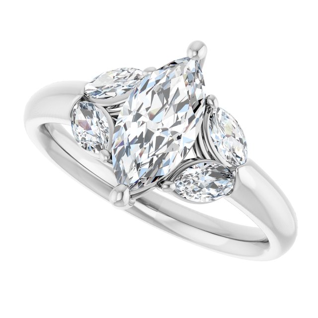 ELIZABETH Solitaire Marquise Engagement Ring with Marquise Shoulder Diamonds - Platinum - View 5