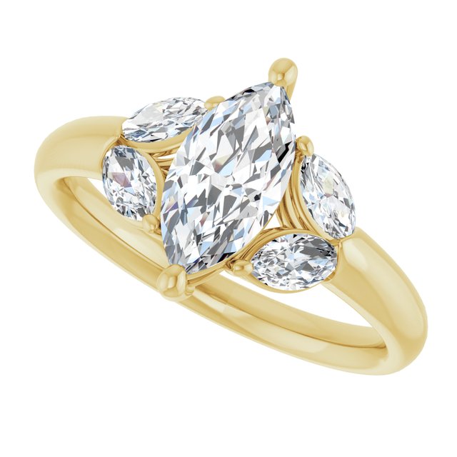 ELIZABETH Solitaire Marquise Engagement Ring with Marquise Shoulder Diamonds - 18K Yellow Gold - View 5