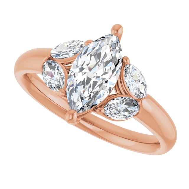 ELIZABETH Solitaire Marquise Engagement Ring with Marquise Shoulder Diamonds - 18K Rose Gold - View 5