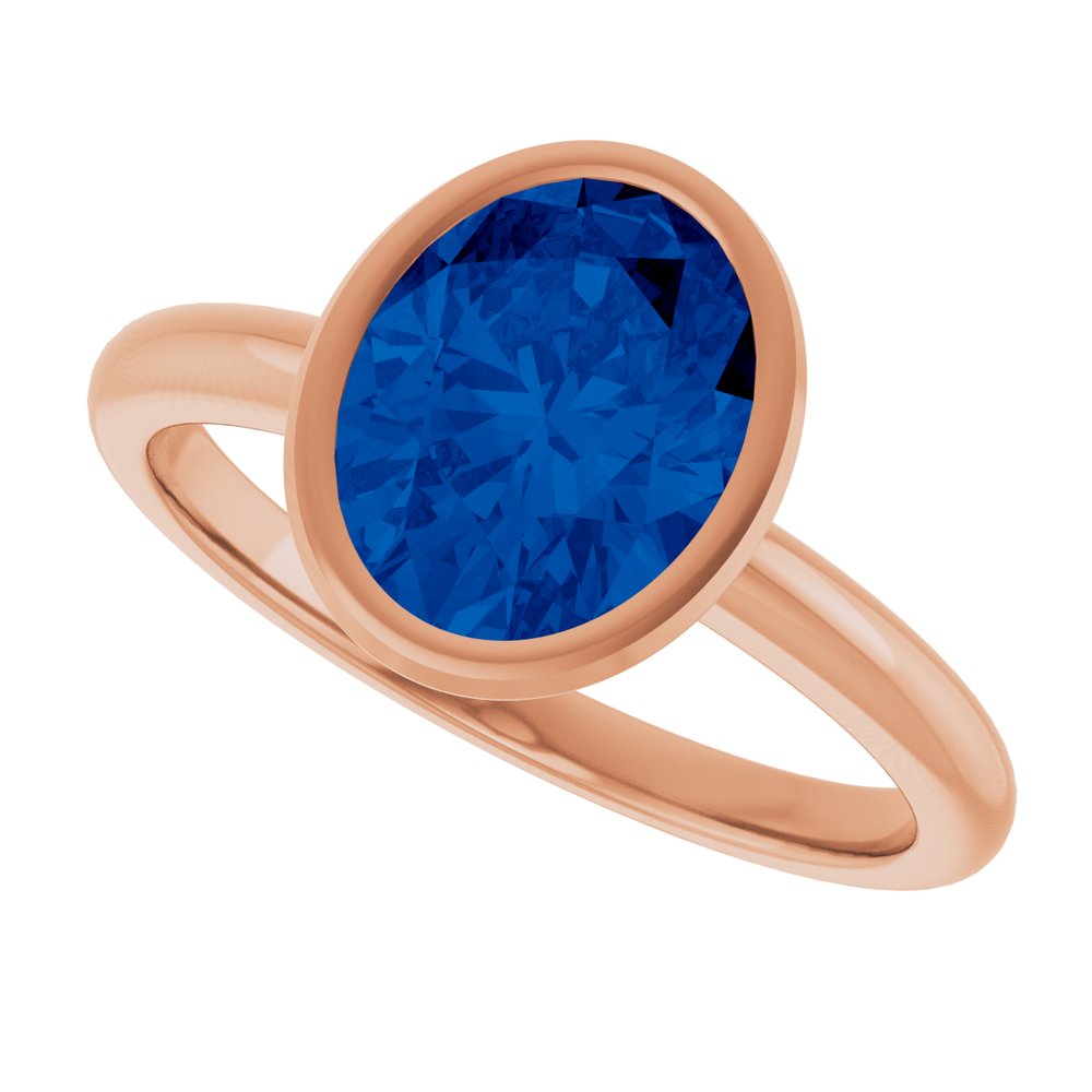 10K Rose Lab-Grown Blue Sapphire Ring