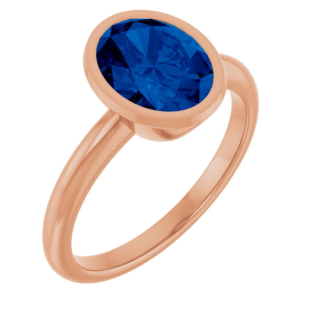 10K Rose Lab-Grown Blue Sapphire Ring