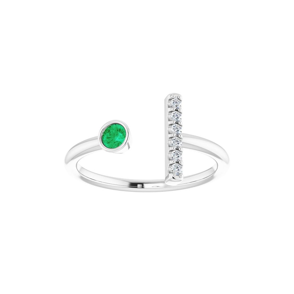 10K White Lab-Grown Emerald & .05 CTW Natural Diamond Bar Ring
