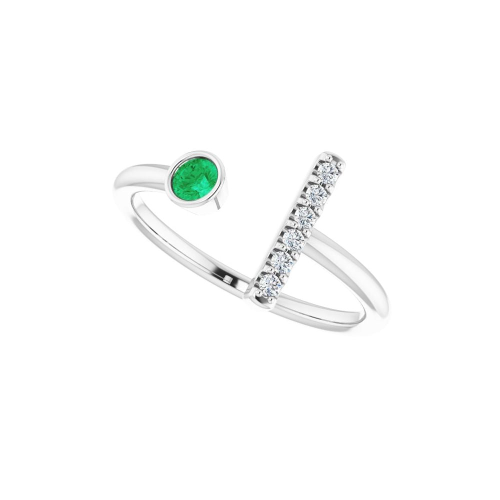 10K White Lab-Grown Emerald & .05 CTW Natural Diamond Bar Ring
