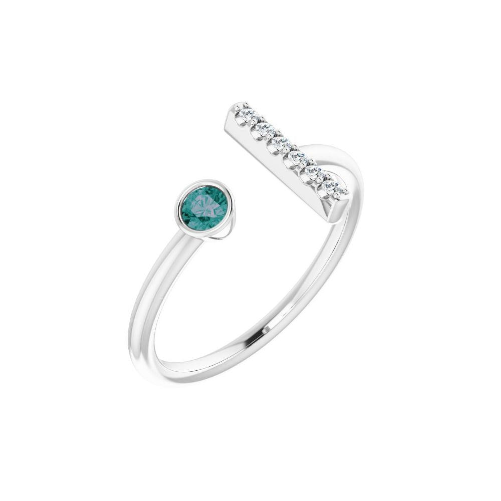 10K White Lab-Grown Emerald & .05 CTW Natural Diamond Bar Ring