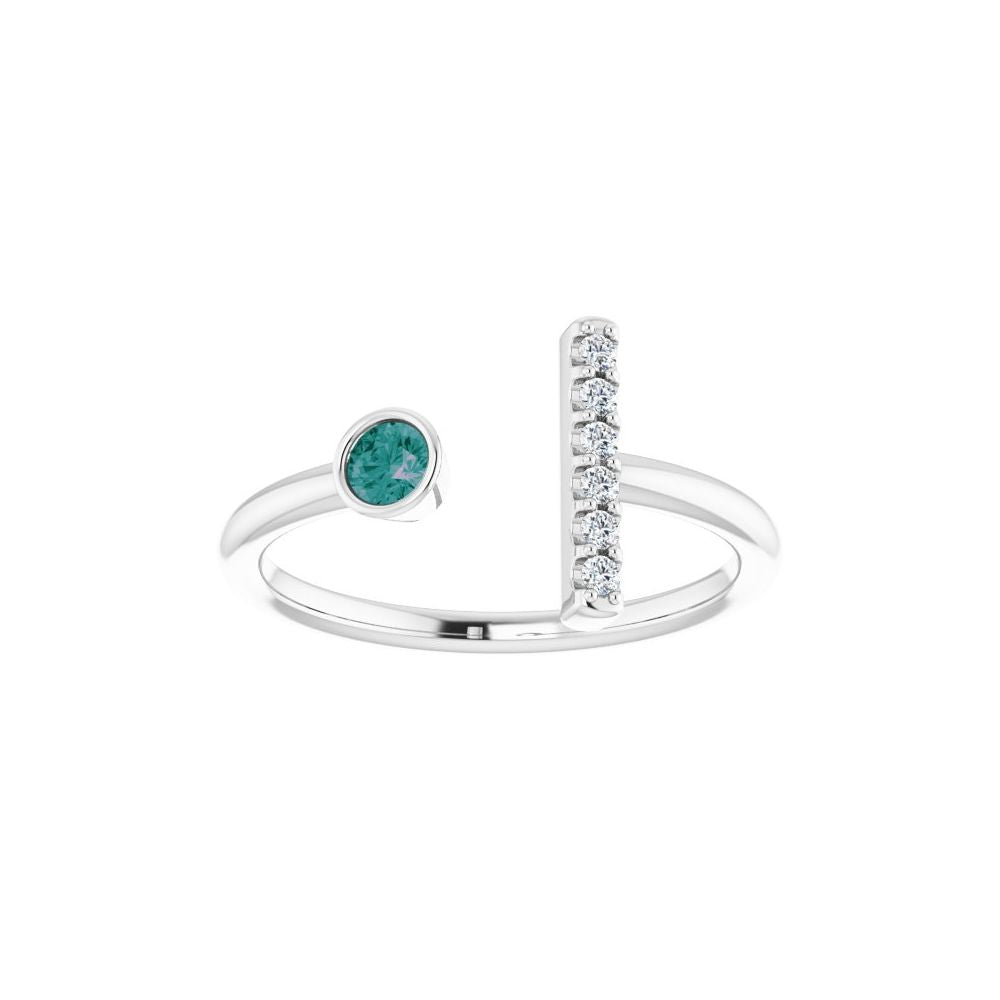 10K White Lab-Grown Emerald & .05 CTW Natural Diamond Bar Ring