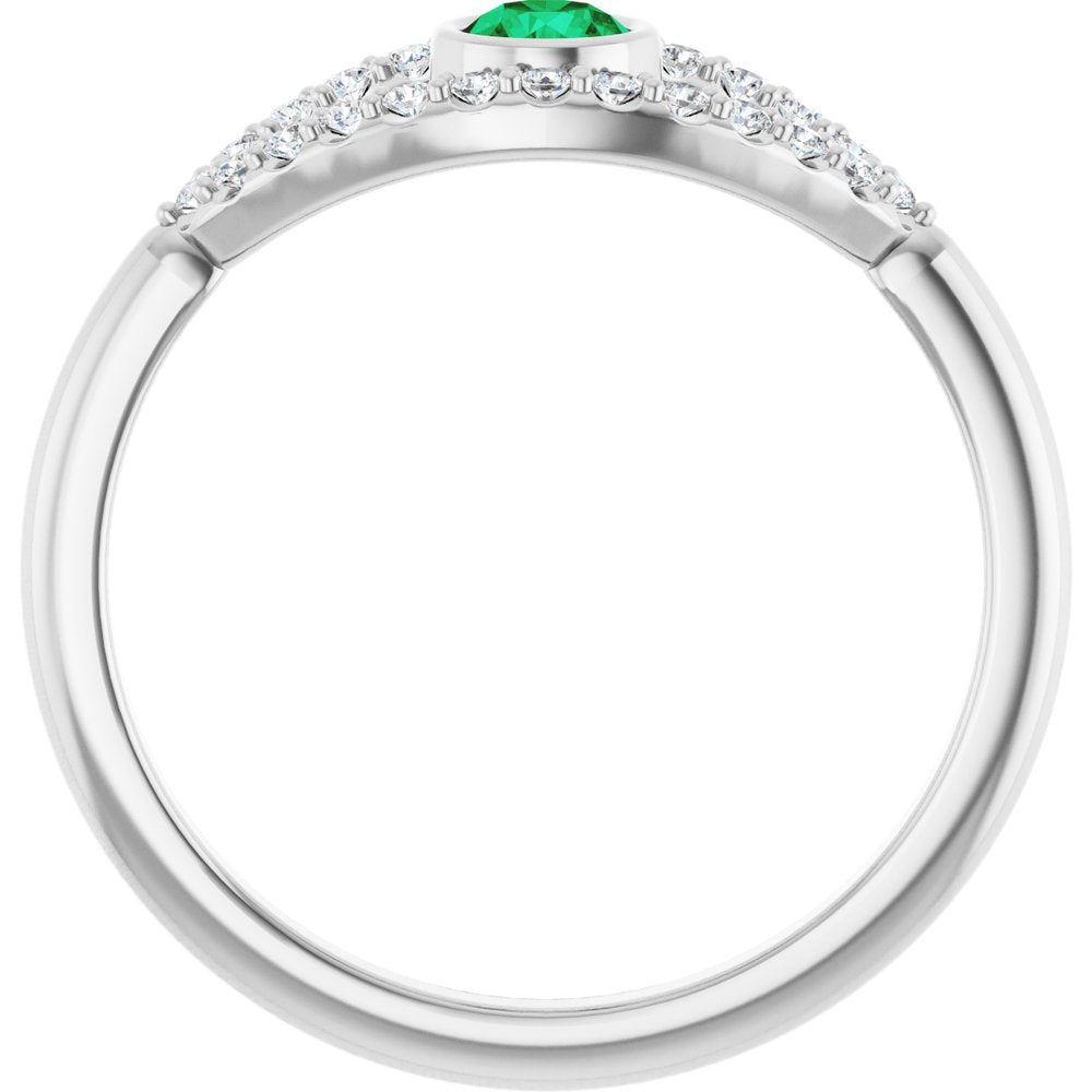 10K White Lab-Grown Emerald & Natural White Sapphire Evil Eye Ring