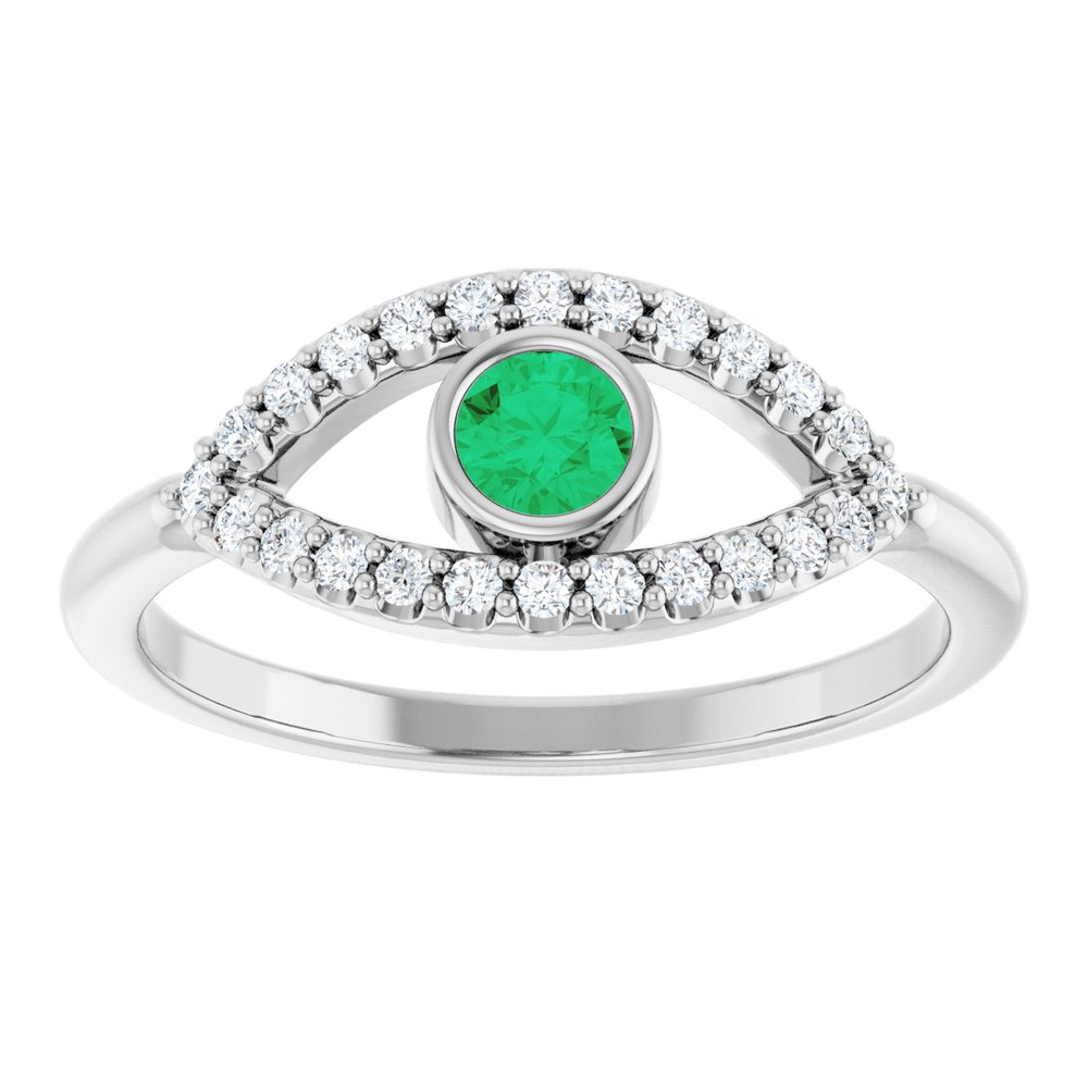 10K White Lab-Grown Emerald & Natural White Sapphire Evil Eye Ring