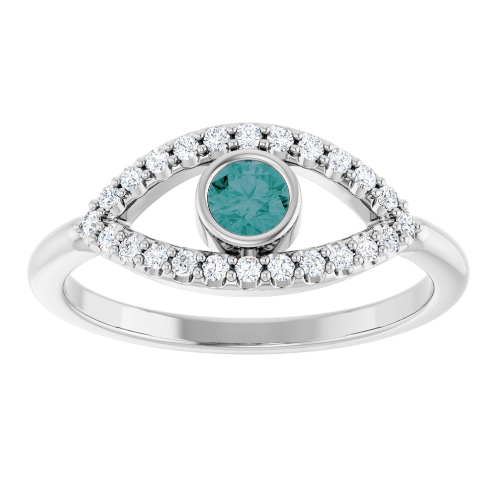 10K White Lab-Grown Emerald & Natural White Sapphire Evil Eye Ring